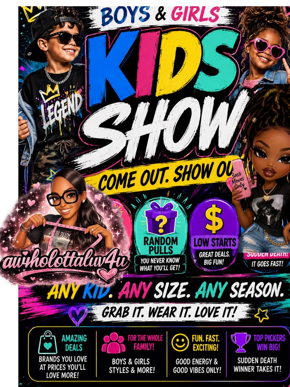 Kids Show Graphic Tee for Boys & Girls - Black